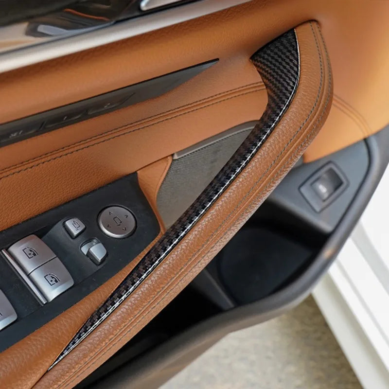Car Interior Door Panel Grab Handle Covers Carbon Fiber Armrest Protective Trim Car Styling for BMW 5 Series G30 Accessories