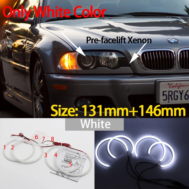 WHITE  LED Headlight Halo Angel Demon Eyes Kit angel eyes light for BMW 3 series E46 sedan touring wagon coupe compact 1998-2005