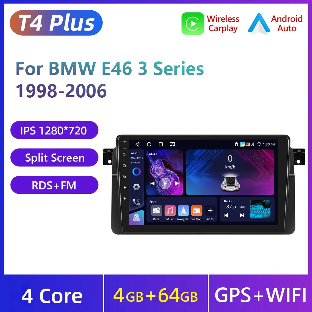 Podofo Wireless Carplay Android Auto Car Radio For BMW E46 1999-2005 Car Intelligent Systems 2din Car Multimedia Player