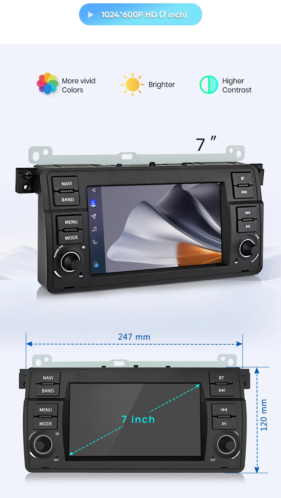 Junsun 7" Wireless CarPlay Android Auto Car Radio for BMW E46 M3 318 320 325 330 335 Multimedia Wireless Apple CarPlay Smart Intelligent Systems IPS Touch Screen Stereo Video Player 2 Din Autoradio Head Unit Navigation BT GPS