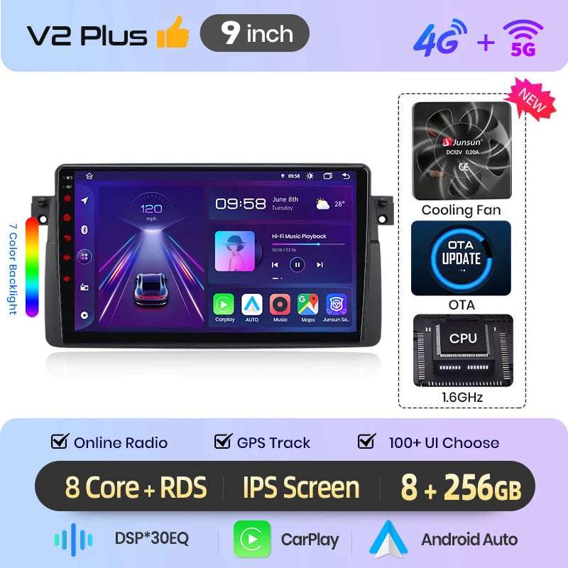 Junsun 7" Wireless CarPlay Android Auto Car Radio for BMW E46 M3 318 320 325 330 335 Multimedia Wireless Apple CarPlay Smart Intelligent Systems IPS Touch Screen Stereo Video Player 2 Din Autoradio Head Unit Navigation BT GPS