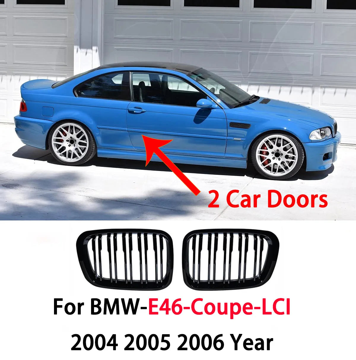 E46 Grille Front Kidney Grill For BMW 3 Series 2002-2005 E46 4-Door 320i 325i 325xi 330i 330xi Double Slats Black Grill