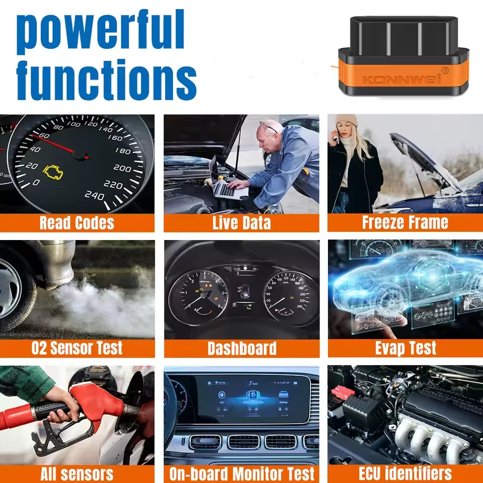 2026 New KONNWEI KW901 ELM327 V1.5 Bluetooth5.0 Car Auto OBD2 Scanner Android/IOS Car Diagnostic Tool Code Reader pk Vgate ICAR2