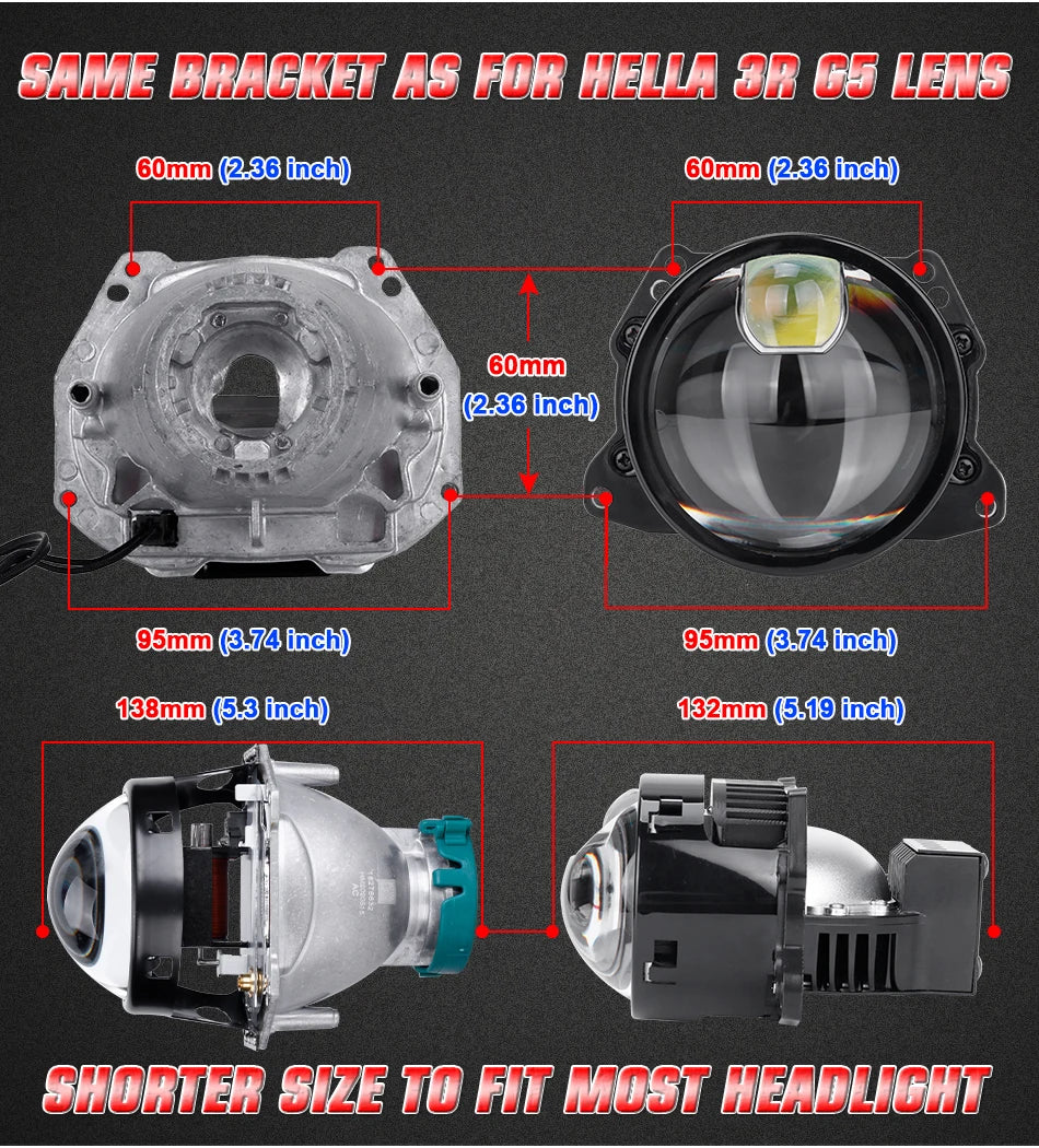 160W Bi-LED Laser Pro Projector Lenses 3 inch Headlight LED Lamp For Hella 3R G5 Frame Car Styling Retrofit High/Low Beam Lens