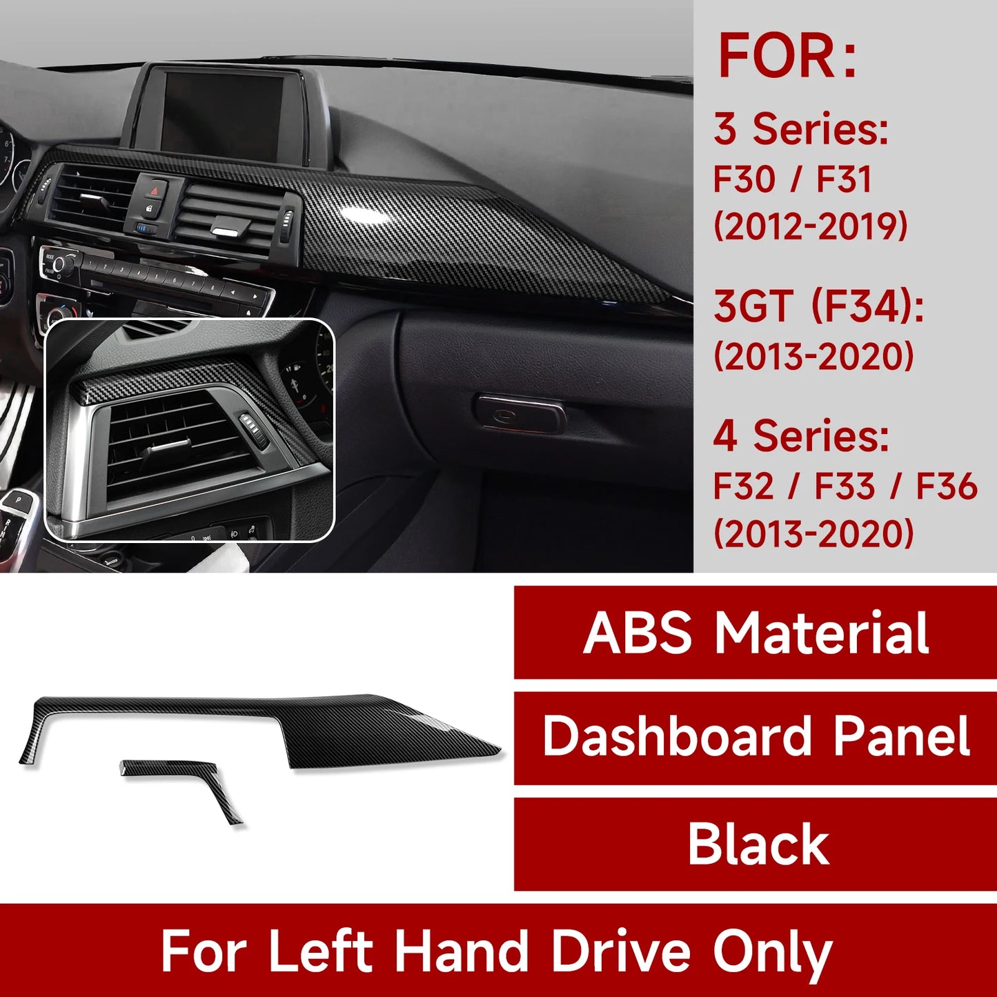 For BMW F30 F31 F34 3GT F32 F33 F36 (2012-2020) Center Console Dashboard Panel Cover Trim Accessories, Carbon Fiber ABS Sticker