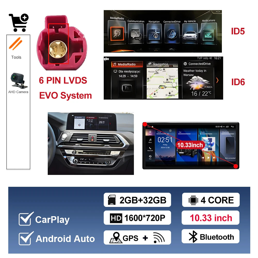 Android OS for BMW X3 G01 X4 G02 2018 - 2020 EVO System Car Radio Video Player Carplay DSP Stereo 12.3 inch Touch Screen 4G WiFi