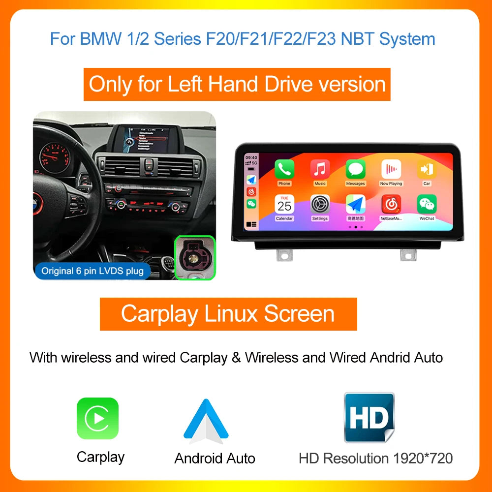 AUTOTOP 10.25" Linux Screen Wireless Carplay for BMW F30 F31 F32 F33 F34 F35 F20 F21 F22 NBT Retrofit Android Auto Multimedia BT