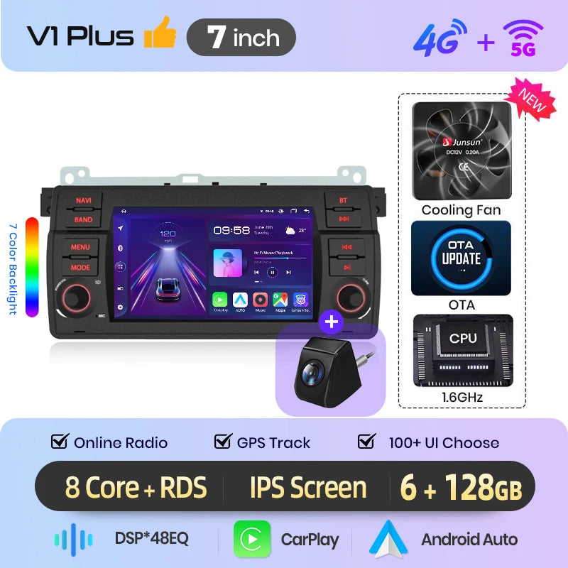 Junsun 7" Wireless CarPlay Android Auto Car Radio for BMW E46 M3 318 320 325 330 335 Multimedia Wireless Apple CarPlay Smart Intelligent Systems IPS Touch Screen Stereo Video Player 2 Din Autoradio Head Unit Navigation BT GPS