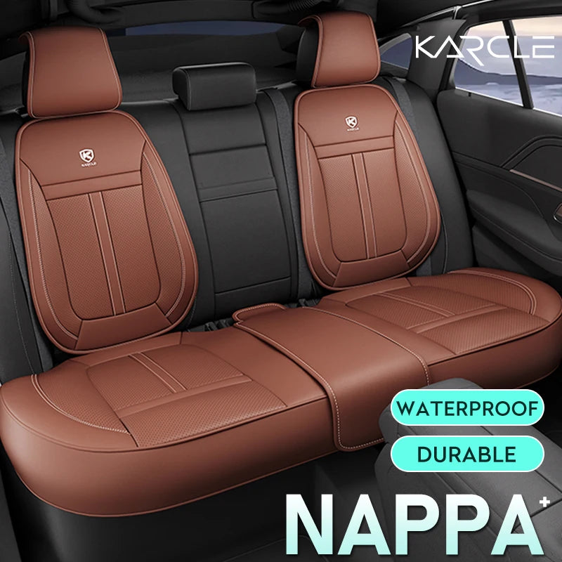 Nappa Leather Car Seat Cover Full Set 5 Seater Breathable Seat Cushion Cover Anti-Slip Full Wrap Driver Car Seat Protectors