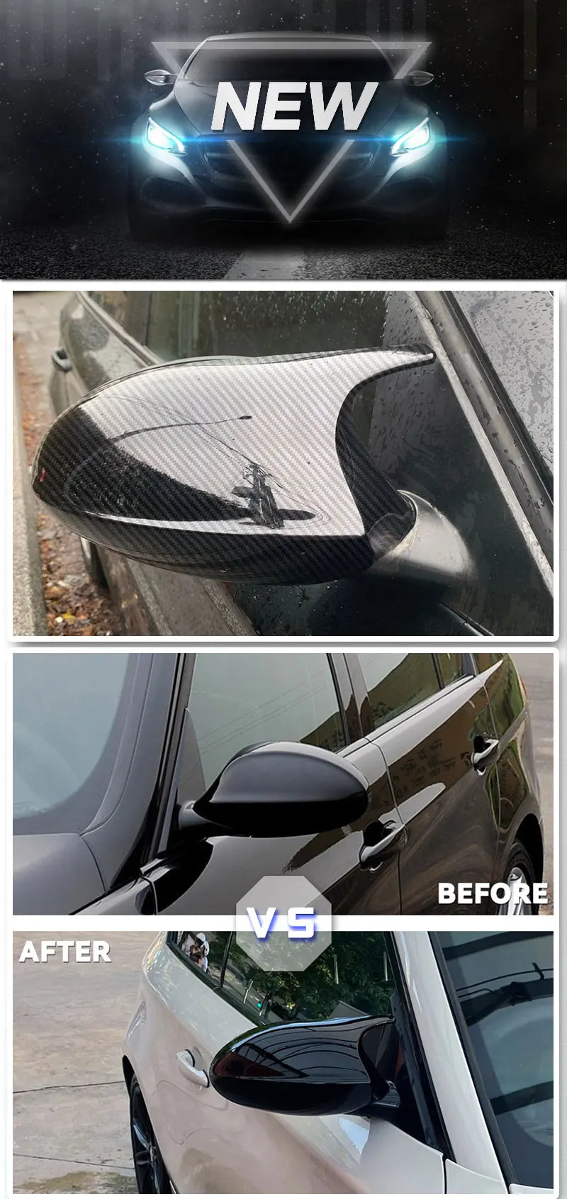 2xMirror Cover E90 Car Side Door Rearview Side Mirror Cover Cap For BMW E90 E91 2005-2007 E92 E93 2006-2009 M3 Style E80 E81 E87