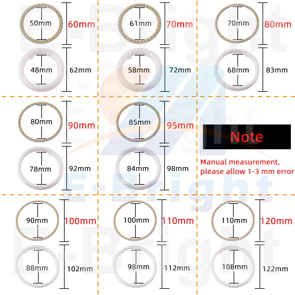2PCS 24V 12V Angel Eyes Halo Rings 4014 LED Cars Headlight DRL Driving Light White Amber 60 70 80MM 90MM 95MM 100MM 110MM 120MM