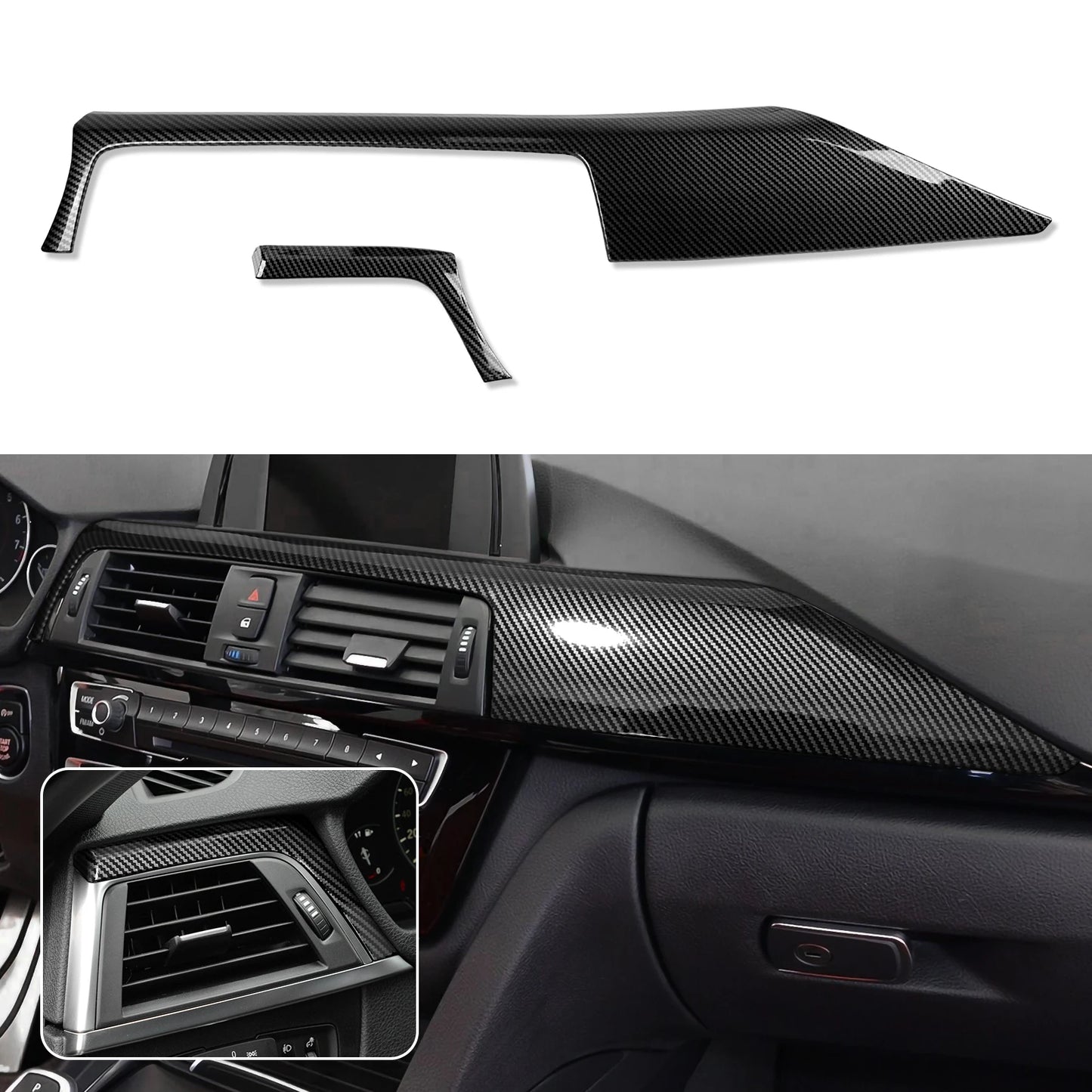 For BMW F30 F31 F34 3GT F32 F33 F36 (2012-2020) Center Console Dashboard Panel Cover Trim Accessories, Carbon Fiber ABS Sticker