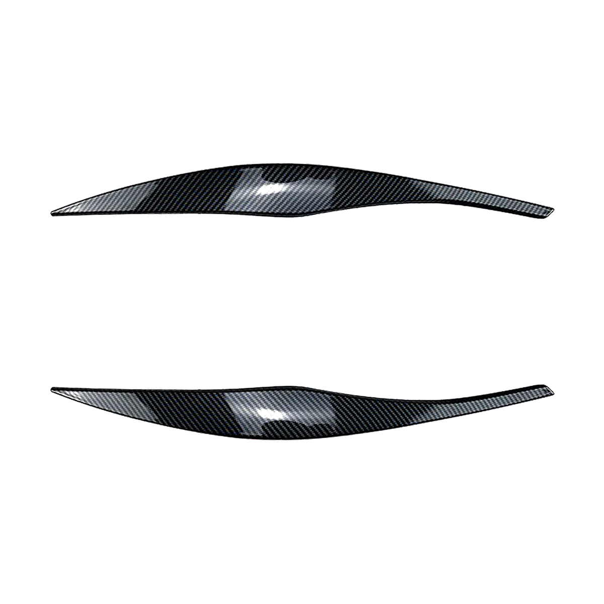 Carbon fiber look headlight eyebrow trim pair for BMW E90 / E91, front view