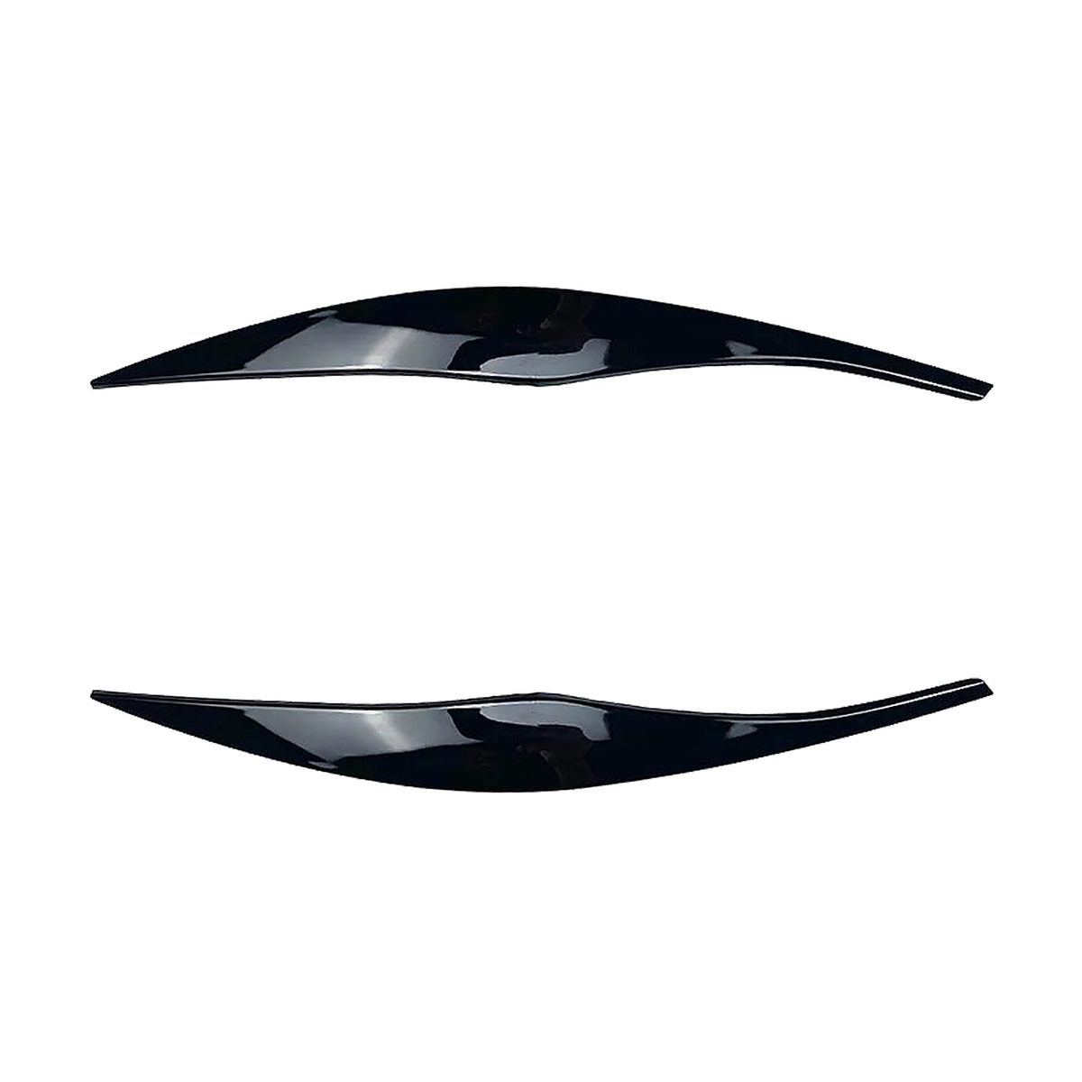 Gloss black headlight eyebrow trim pair for BMW E90 / E91, close view