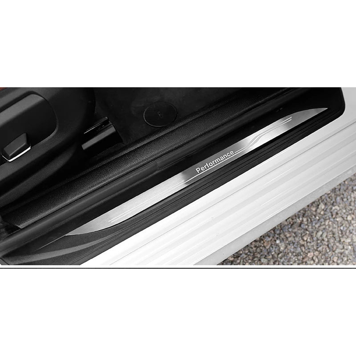 Stainless steel door sill scuff plate installed view for BMW 5 Series F10 / F11 2011 to 2017