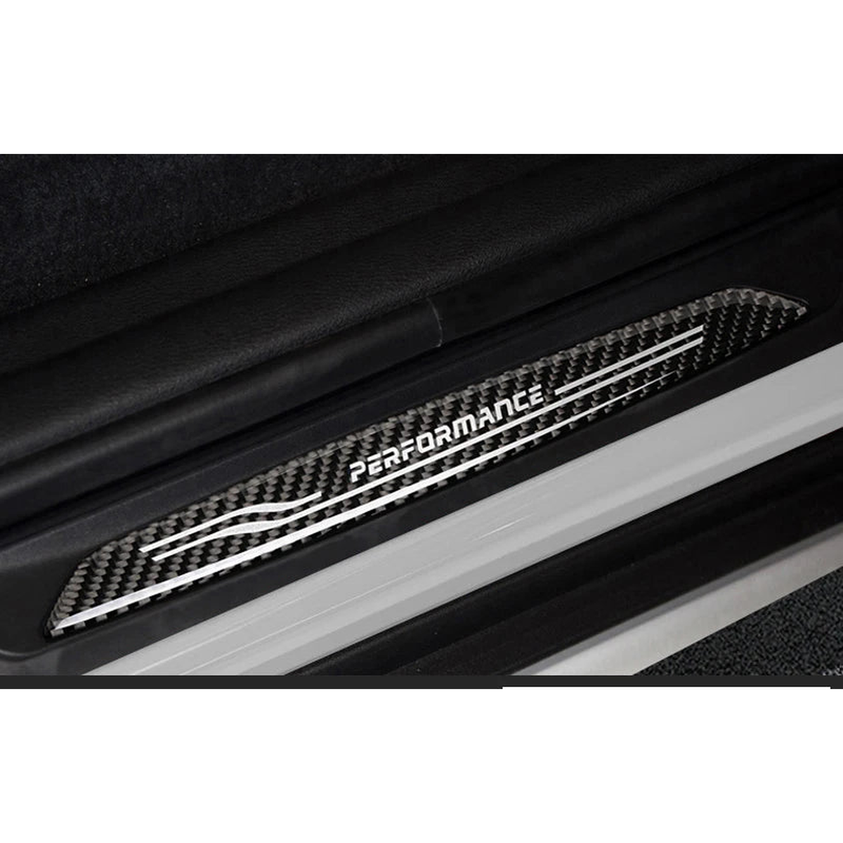 Carbon fiber door sill scuff plate installed view for BMW 1 Series F20 2012 to 2018