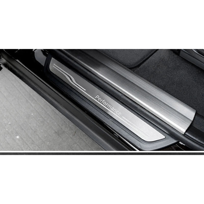 Stainless steel door sill scuff plate installed view for BMW X3 F25 / X4 F26 2011 to 2017