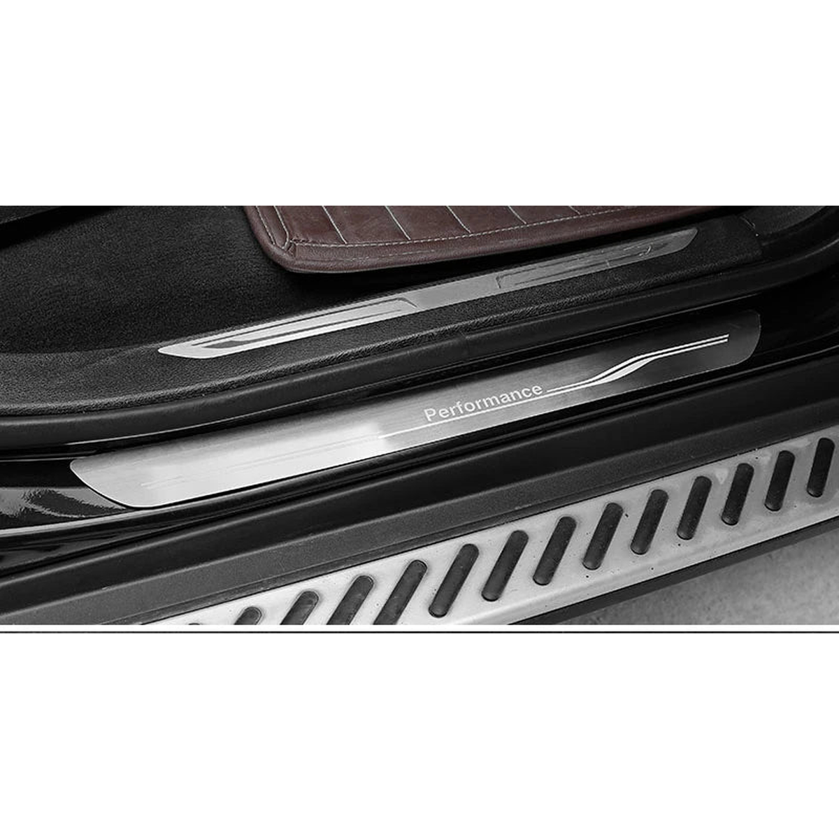 Stainless steel door sill scuff plate installed view for BMW X5 G05 2019 to 2022
