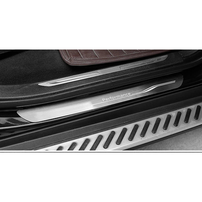 Stainless steel door sill scuff plate installed view for BMW X5 G05 2019 to 2022