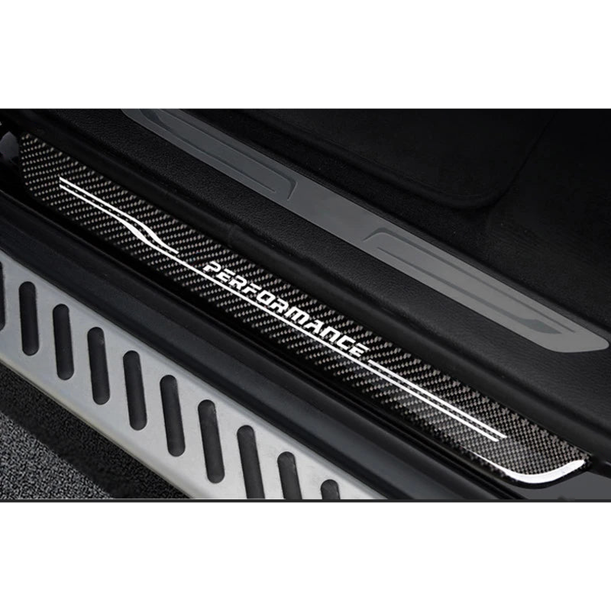 Carbon fiber door sill scuff plate installed view for BMW X5 F15 / X6 F16