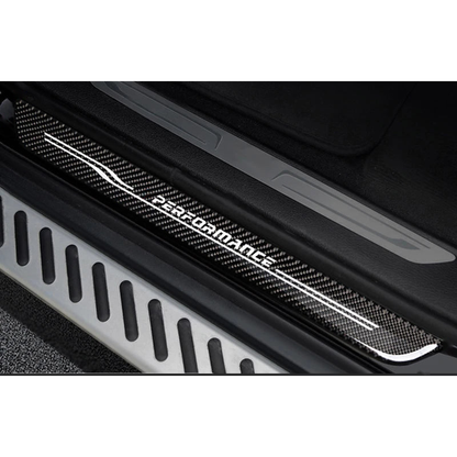 Carbon fiber door sill scuff plate installed view for BMW X5 F15 / X6 F16