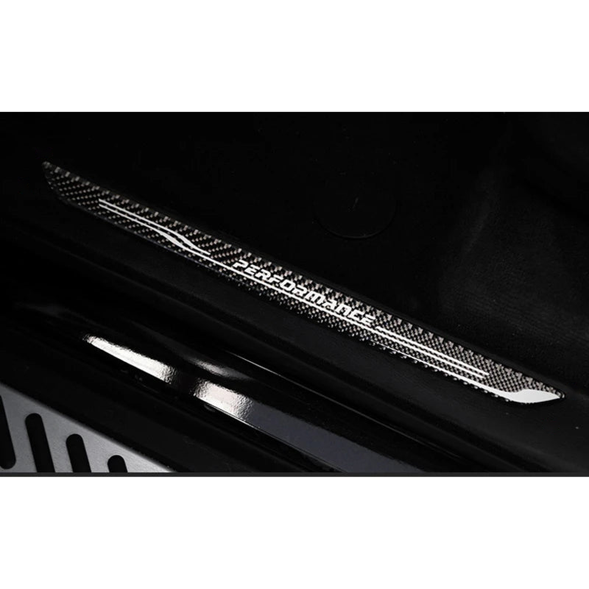 Carbon fiber door sill scuff plate installed view for BMW X5 F15 / X6 F16 2014 to 2018