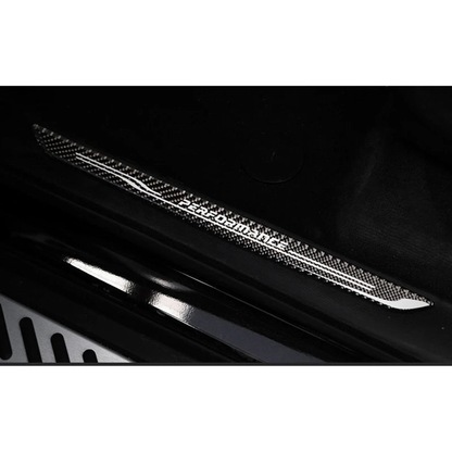 Carbon fiber door sill scuff plate installed view for BMW X5 F15 / X6 F16 2014 to 2018