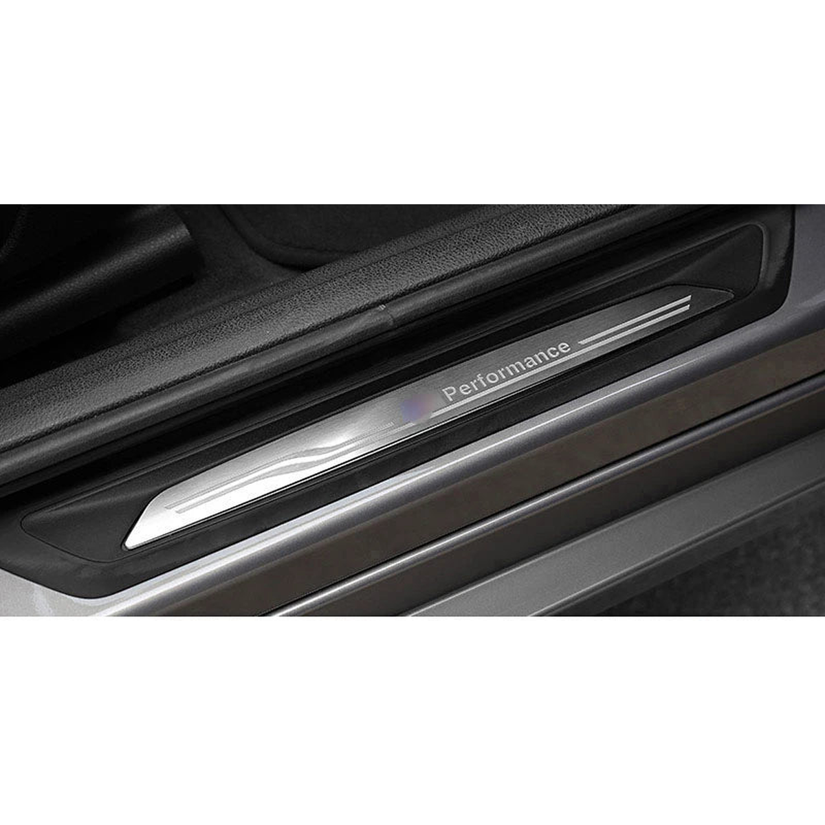 Stainless steel front door sill scuff plate installed view for BMW X1 F48