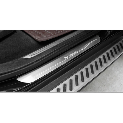 Carbon fiber door sill scuff plate installed view for BMW X5 F15 2014 to 2018