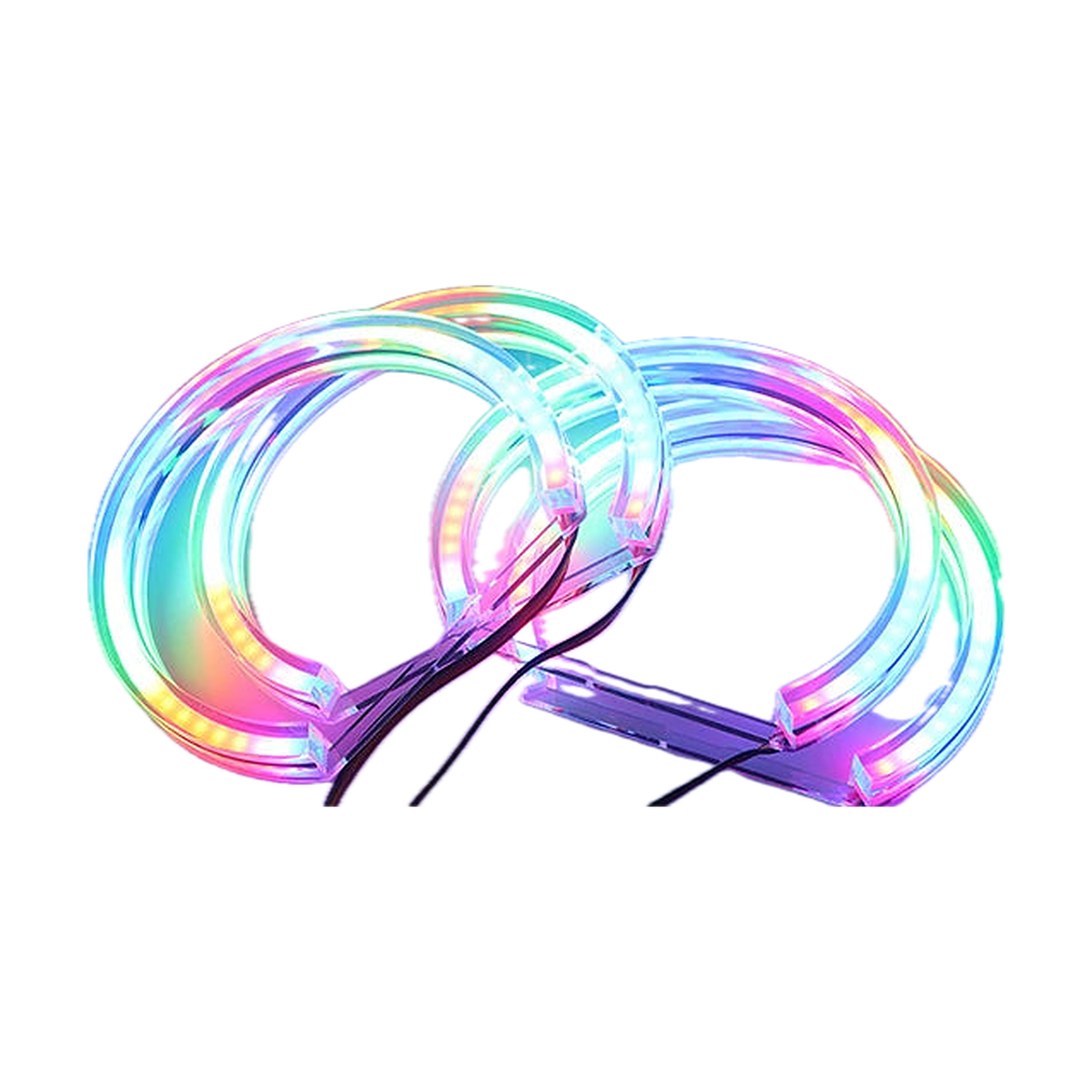 RGB LED angel eye rings lit in multicolour rainbow mode, for BMW E36 / E38 / E39 / E46