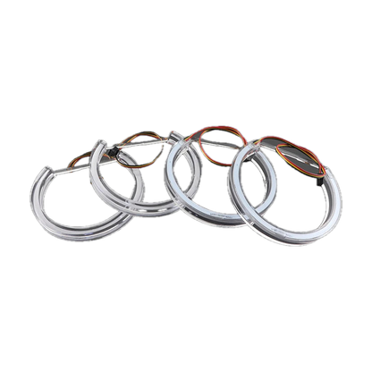 Four LED angel eye rings with wiring leads, angled side view, for BMW E36 / E38 / E39 / E46