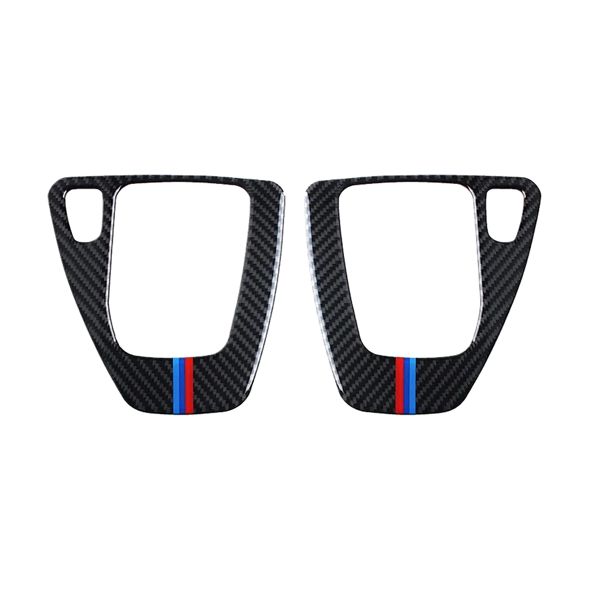 Carbon fiber gear shift panel frame, front view, for BMW 3 Series E90, E92, E93 (2005-2012)