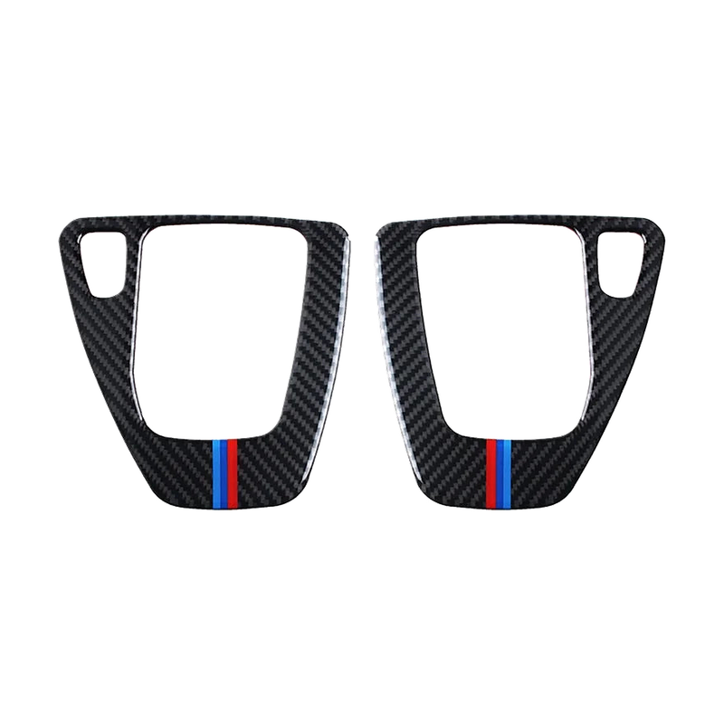 Carbon fiber gear shift panel frame, front view, for BMW 3 Series E90, E92, E93 (2005-2012)