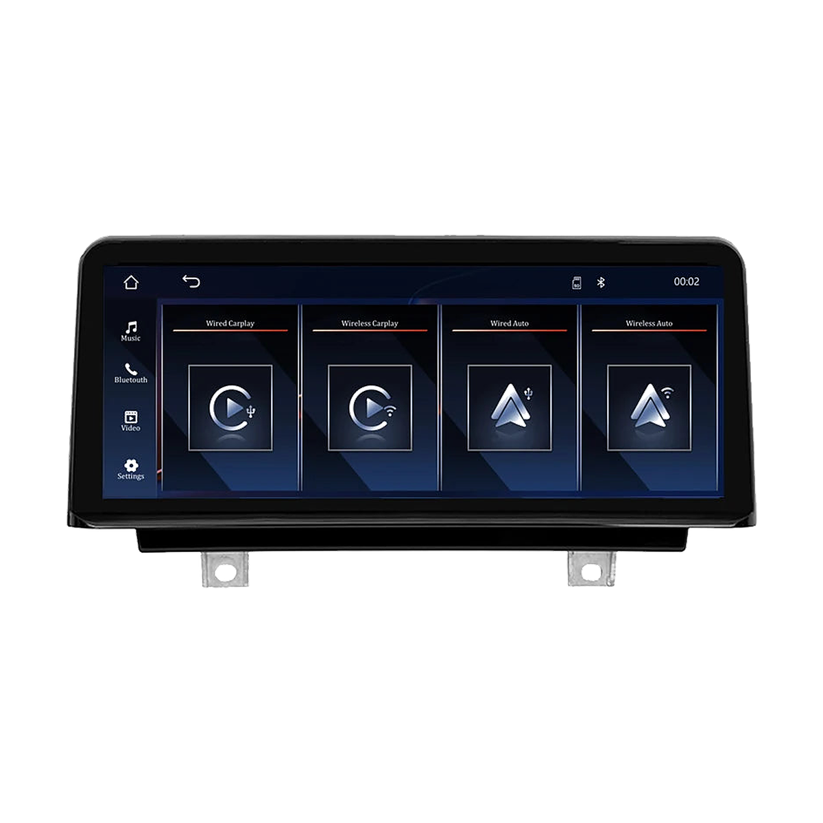 10.25 inch wireless CarPlay screen, front view of the home menu with mounting brackets, for BMW F20, F22, F30, F32 NBT