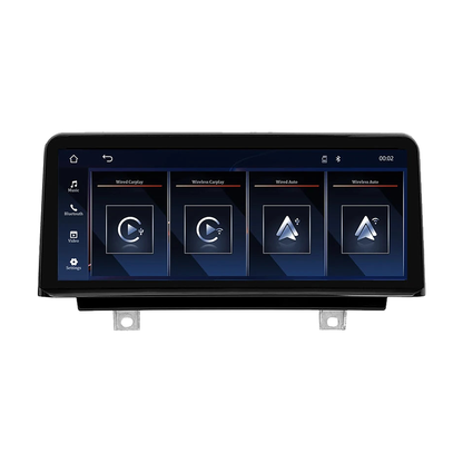 10.25 inch wireless CarPlay screen, front view of the home menu with mounting brackets, for BMW F20, F22, F30, F32 NBT