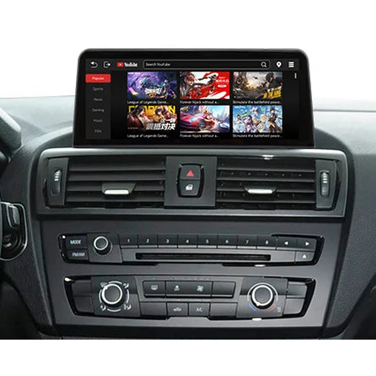 10.25 inch screen fitted in the dashboard playing YouTube, for BMW F20, F22, F30, F32 NBT
