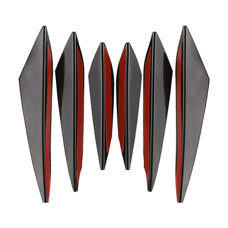 Gloss black front bumper canards, 6 piece set, universal fit for BMW