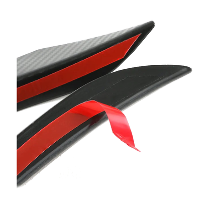 Pair of bumper canards with red adhesive backing peeled, universal fit for BMW