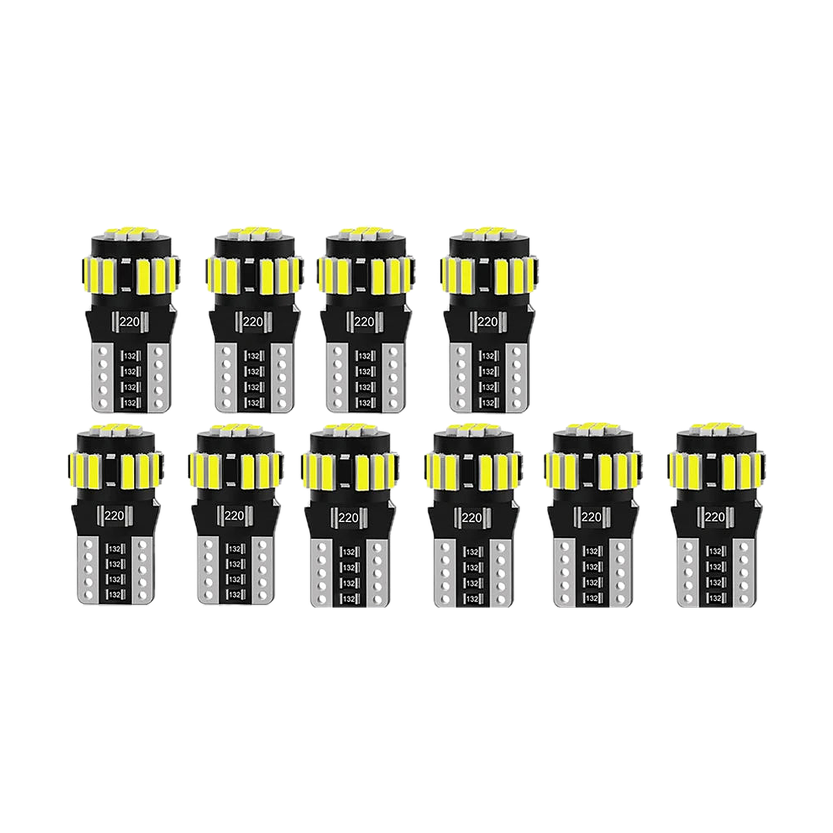 Ten AUXITO T10 W5W Canbus LED bulbs, 6500K white, front view, universal fit for BMW