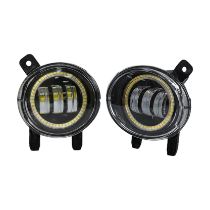 LED fog light pair with halo ring angel eyes, front view, for BMW F20 / F22 / F30 / F32 / F34 / F45