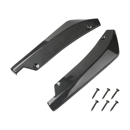Carbon fiber look rear bumper corner splitters, pair with mounting screws, top view, universal fit for BMW