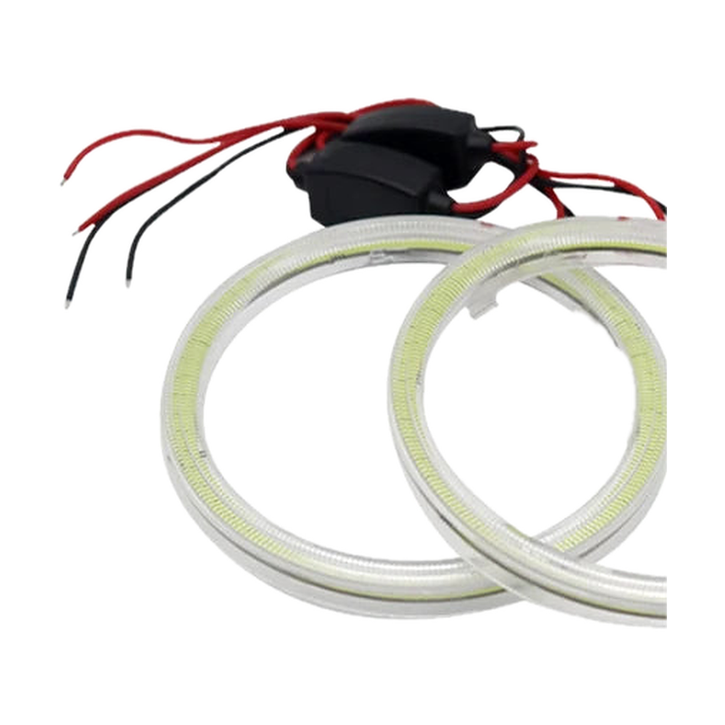 White COB LED angel eye halo ring pair with wiring harness for BMW