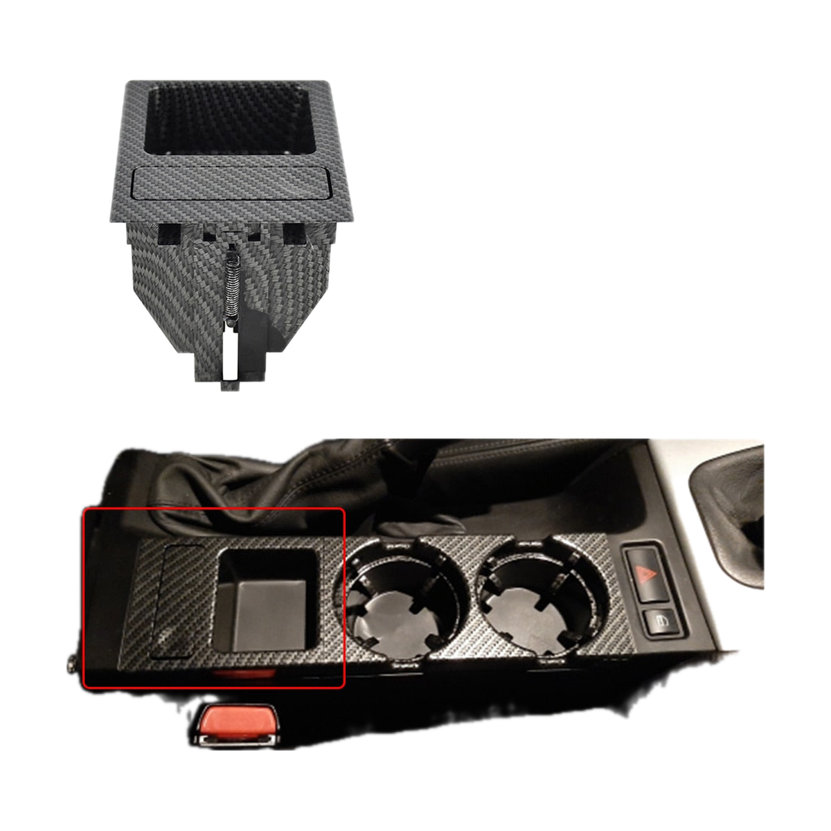 Cup Holder and Coin Tray for BMW 3 Series E46 Centre Console, Carbon Fiber Look, Coin Tray