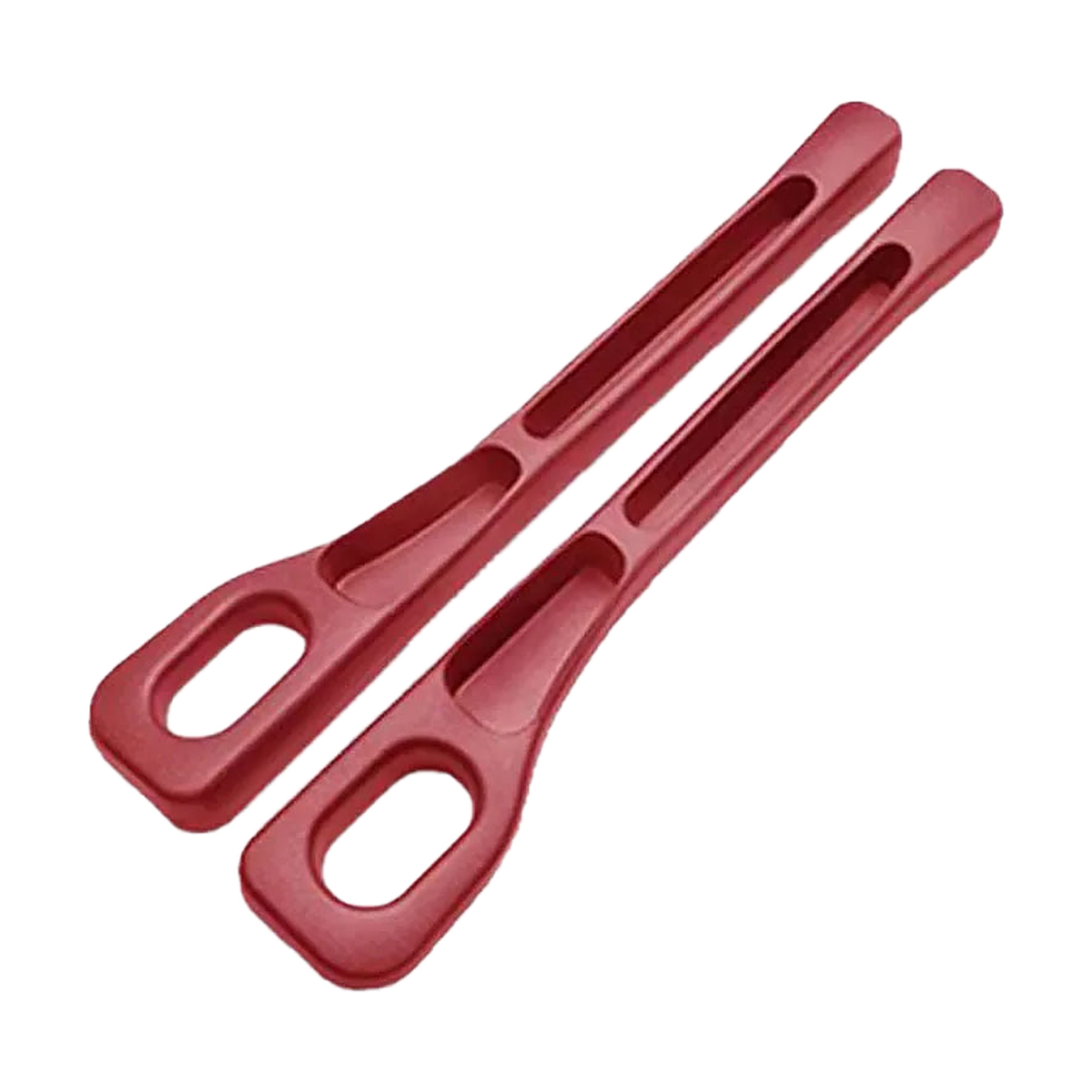 Red PU seat gap filler strips, pair, angled view, universal fit for BMW