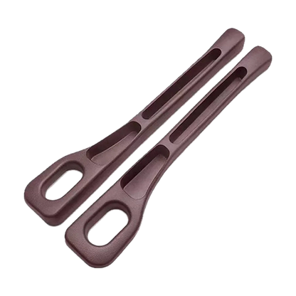 Brown PU seat gap filler strips, pair, angled view, universal fit for BMW