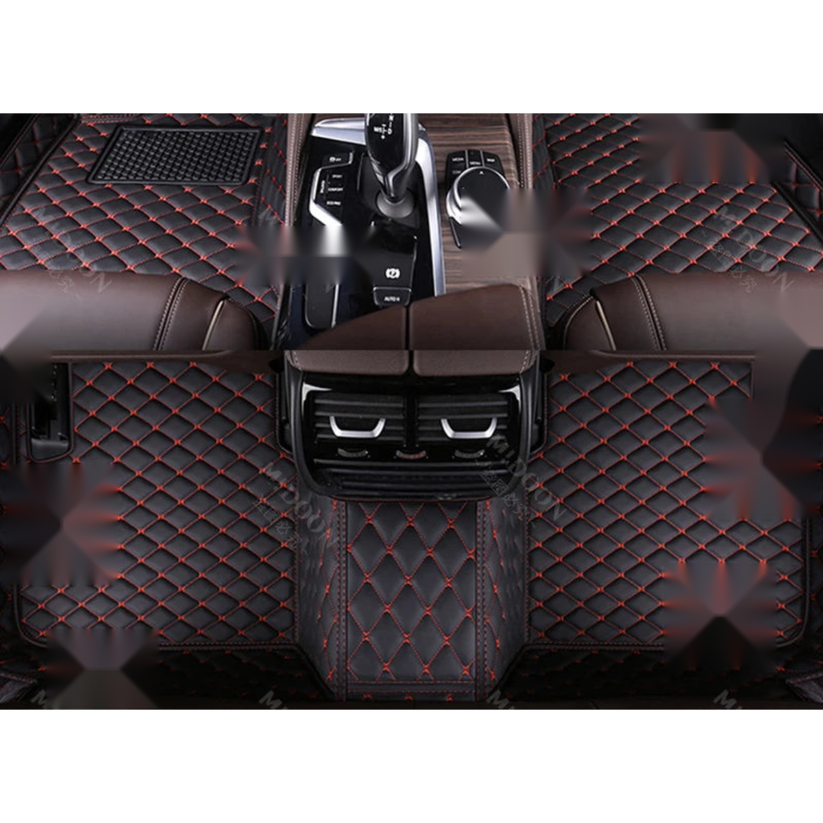 Black floor mats with red stitching, front and rear set, for BMW iX (2021-2023)