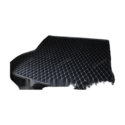 Black trunk mat with beige trim, angled view, for BMW iX (2021-2023)