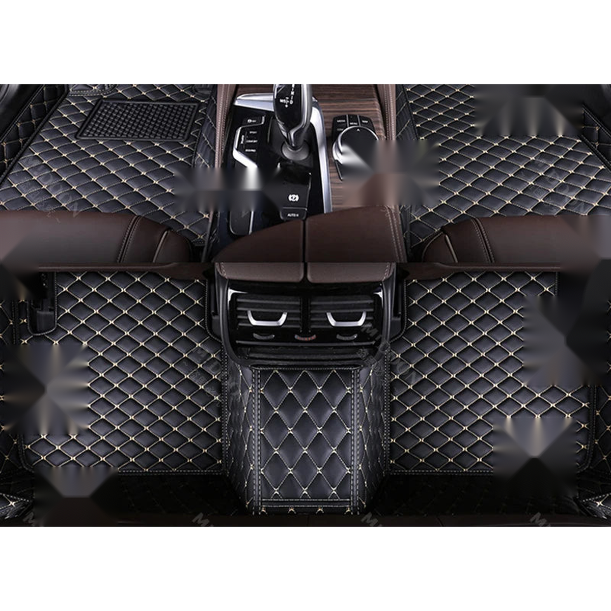 Black floor mats with beige trim, front and rear set, for BMW iX (2021-2023)
