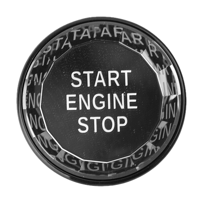Crystal start stop button cover with black face and clear faceted ring, front view, for BMW E90 / E60 / F30 / F10 / G30