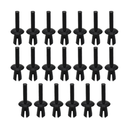 Set of 20 black plastic push rivet clips for wheel arch liners, front view, for BMW E46, E90, F30, F10